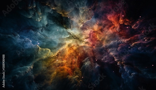 a View of the sky filled with colorful nebulae. Based on Generative Ai.