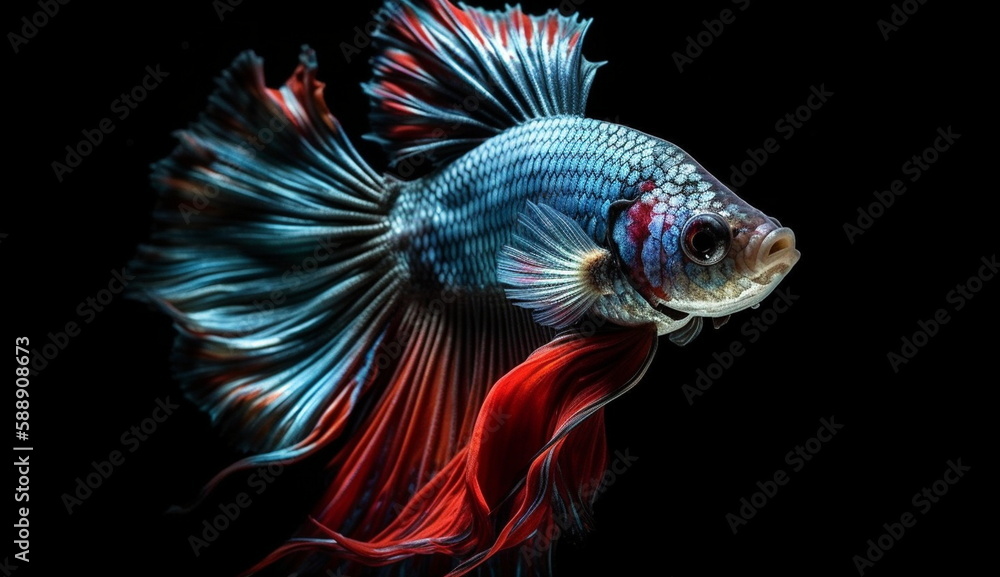 Beautiful colorful betta fish with a dark underwater scene. Based on ...
