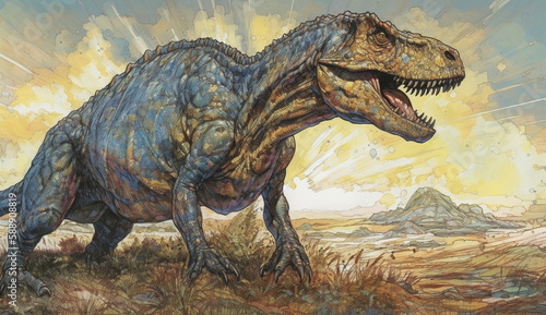 Beast T-rex drawing with watercolor painting art style. Based on Generative Ai. © Dind's_Project