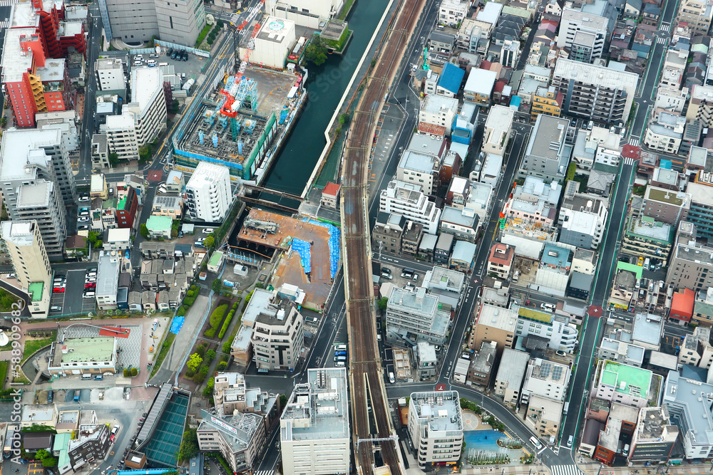 Aerial view Tokyo, Japan. Buildings from top view
