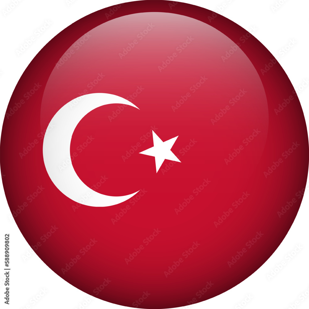 Turkey flag button. Emblem of Turkey. Vector flag, symbol. Colors and proportion correctly.