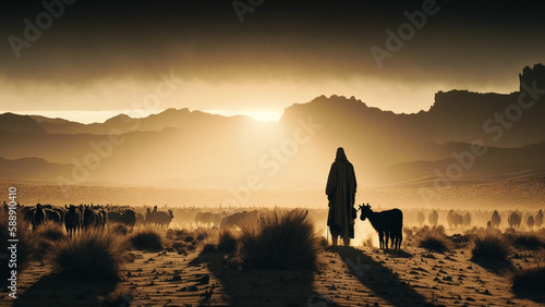 The Good Shepherd at Dusk: Finding Peace and Comfort in the Presence of Jesus and His Flock, generative ai