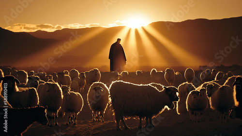 Photographie The Good Shepherd at Dusk: Finding Peace and Comfort in the Presence of Jesus an