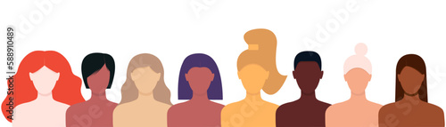 Faceless women of different ethnicities together. Vector illustration.
