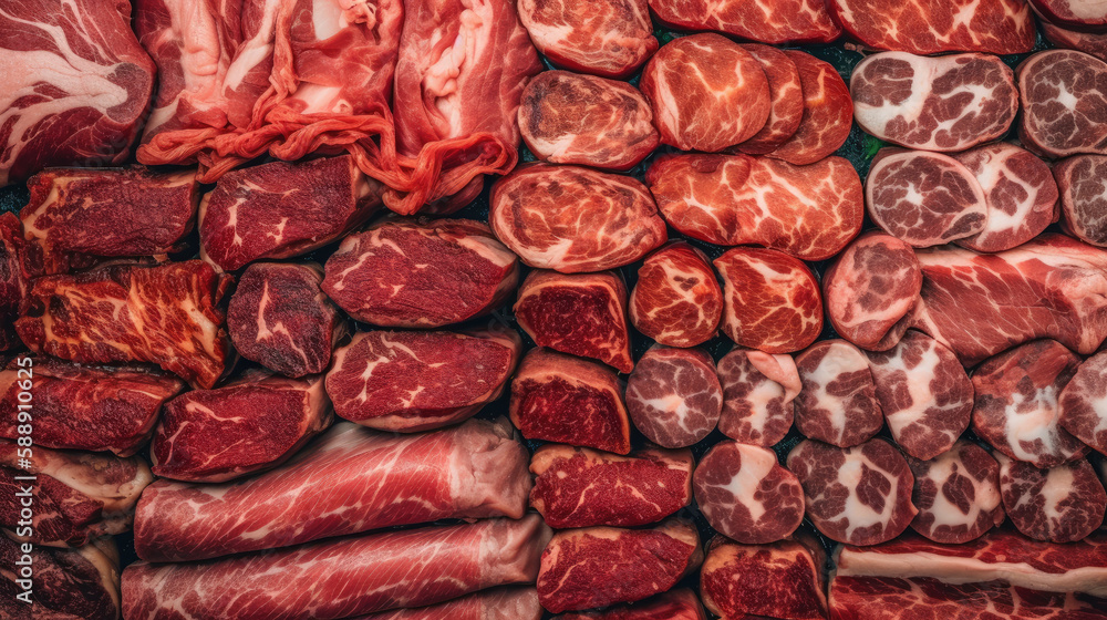close up of meat created with Generative AI technology close up of meat created with Generative AI technology