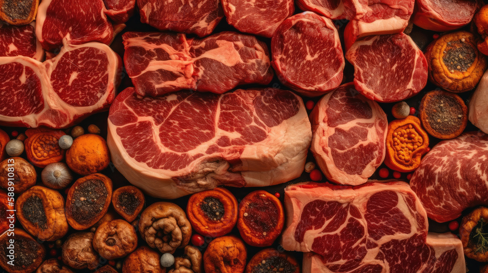 close up of meat created with Generative AI technology close up of meat created with Generative AI technology