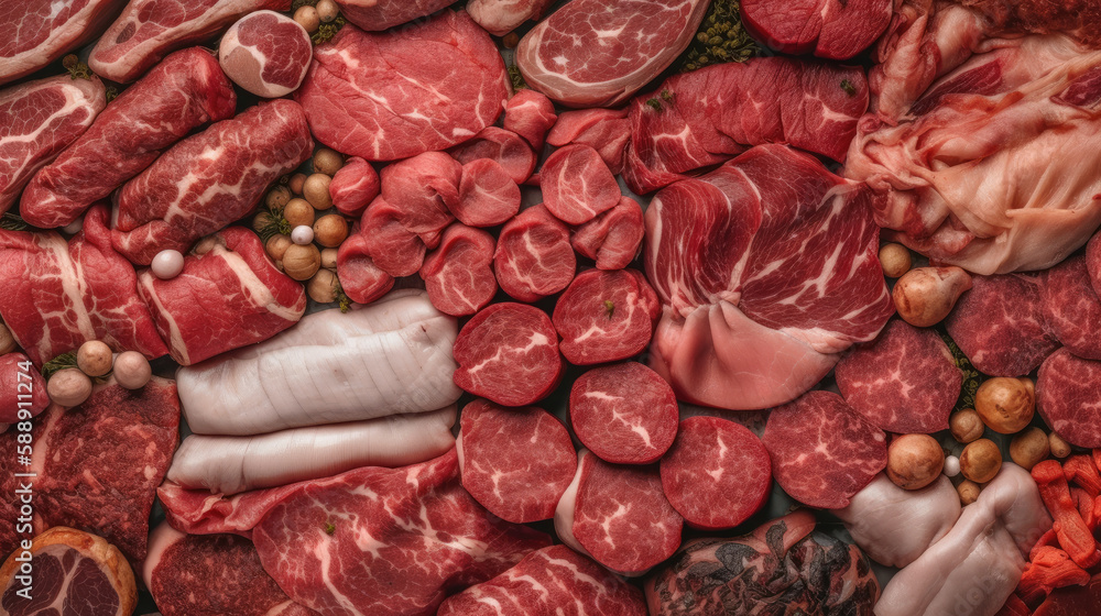 close up of meat created with Generative AI technology close up of meat created with Generative AI technology