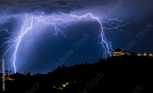 Lightning Strike Behind the Griffith Observatory in Los Angeles, California