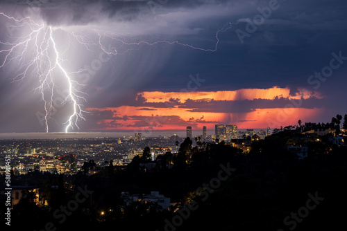 Lightning Strike over the Pacific Ocean in Los Angeles, California