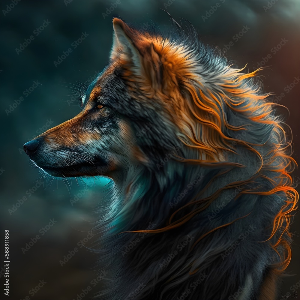 Naklejka premium Magischer Wolf vom Winde verweht, sehr kraftvoll und tolle Eyecatcher