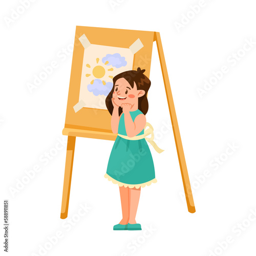 Little Girl Standing and Listening to Fairytale Vector Illustration