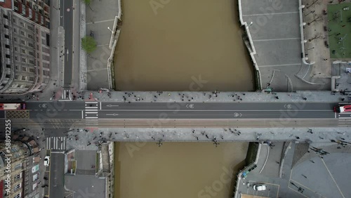 Aerial drone top down view of Areatzako zubia bridge in Bilbao, Basque Country, Spain photo