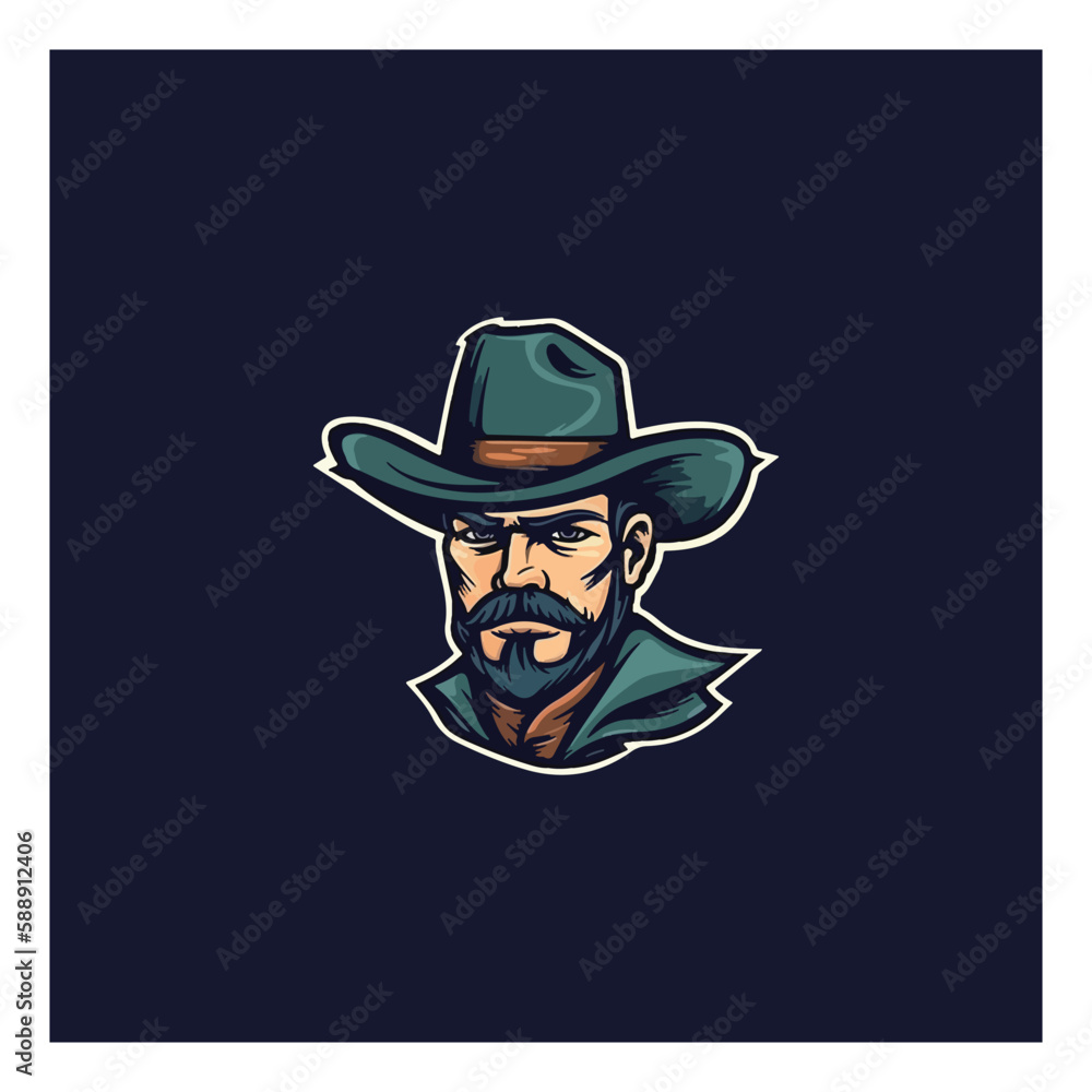 cowboy wearing hat logo vector