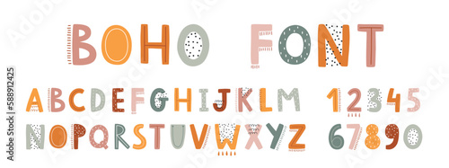 Cute Boho Alphabet for your design. Hand drawn bohemian elements.