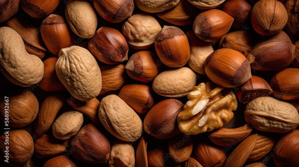 background of nuts created with Generative AI technology background of nuts created with Generative AI technology