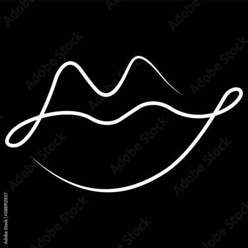 Lips minimalist illustration. Mouth. Black and white. Black background. One line drawing.