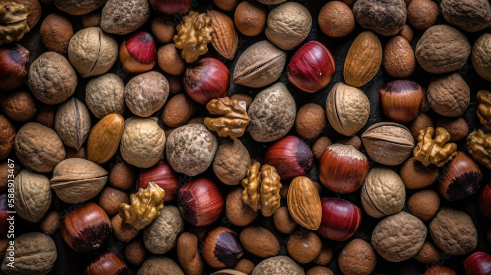 background of nuts created with Generative AI technology background of nuts created with Generative AI technology