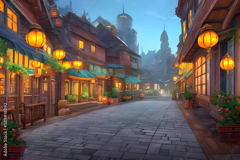 Obraz premium 「Generative」「AI」チャイナファンタジー街入口