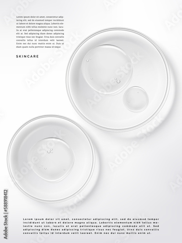 Vector Petri Dish with Beauty Cream or Gel 3D Illustration under sunlight for Beauty and Healthcare Poster, Product Packaging, or Advertisement Background.
