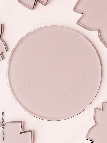 3D Rendering Sakura ot Cherry Blossom Shape Acrylic Glass Plates Product Display Background for Summer Healthcare, Cosmetics and Skincare Products.