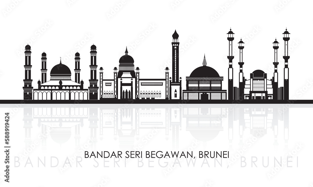 Silhouette Skyline panorama of city of Bandar Seri Begawan, Brunei - vector illustration