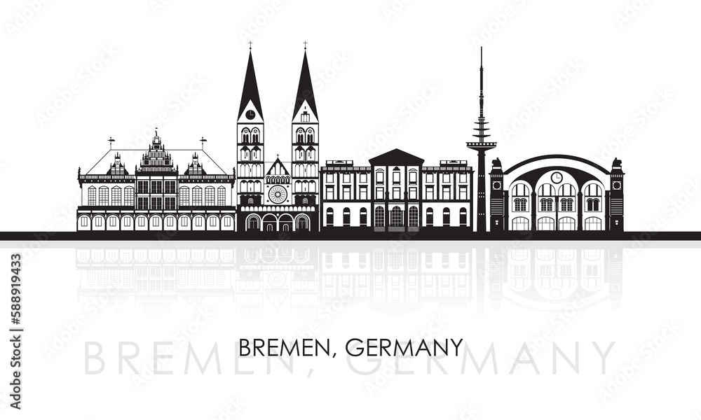 Silhouette Skyline panorama of city of Bremen, Germany  - vector illustration