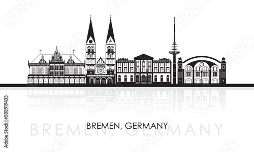 Silhouette Skyline panorama of city of Bremen, Germany  - vector illustration