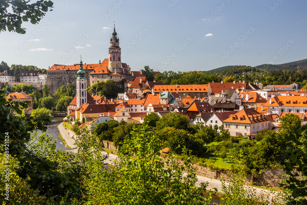 Skyline of Cesky Krumlov town with the castle, Czech Republic
