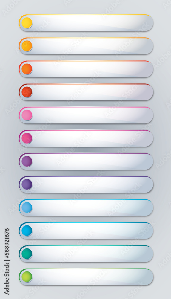 Templates for presentations, advertising, layouts, annual reports. Oblong frames for text and icons or percentages or symbol. 12 different colors Templates for presentations, advertising, layouts, annual reports. Oblong frames for text and icons or percentages or symbol. 12 different colors