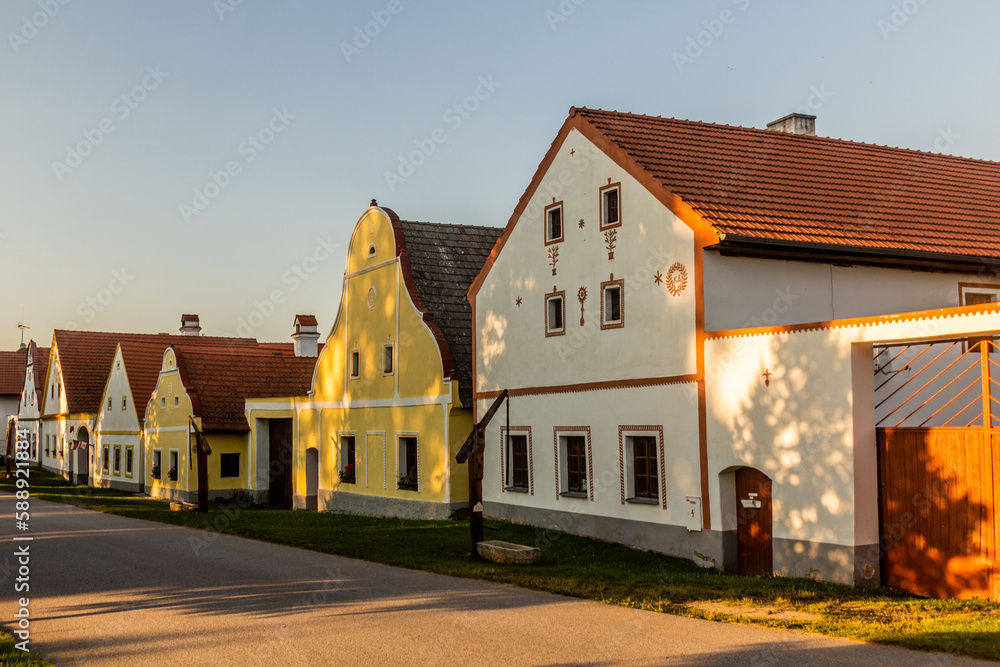 Traditional houses of rural baroque style in Holasovice village, Czech Republic Traditional houses of rural baroque style in Holasovice village, Czech Republic