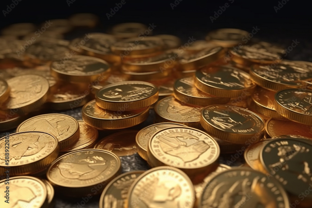 A close-up of a pile of gold coins, economic and financial concepts A close-up of a pile of gold coins, economic and financial concepts