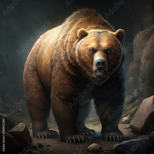 Artistic rendering of the Ursus minimus, a small extinct species of bear that lived in Eurasia during the Pleistocene epoch, Generative AI technology