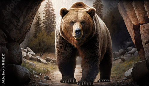 Caebear, Cave bear, Ursus spelaeus, Extinct bear, Prehistoric animal, Pleistocene epoch, Large bear, Thick fur, Sharp claws, European bear, Ice age, Fossil species,  Generative AI technology