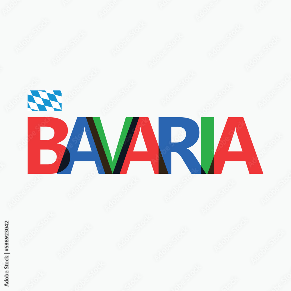 Bavaria or Bayern vector RGB overlapping letters typography with flag. German state logotype decoration. Bavaria or Bayern vector RGB overlapping letters typography with flag. German state logotype decoration.