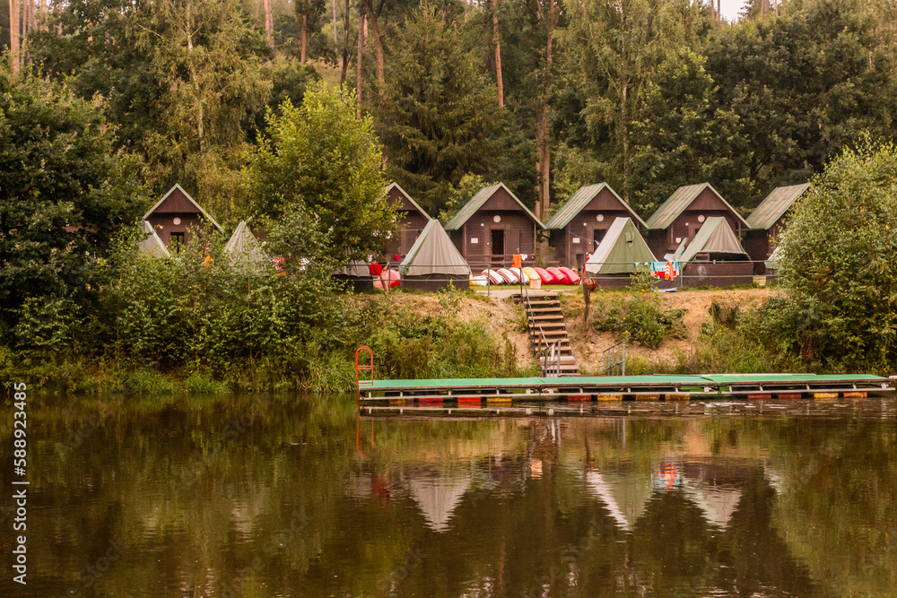 Huts at a camping place near Luznice river, Czech Republic Huts at a camping place near Luznice river, Czech Republic