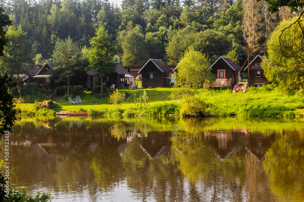 Huts by Luznice river, Czech Republic