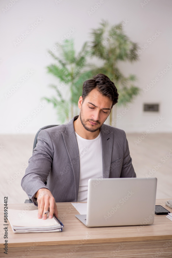 Young male employee working in the office Young male employee working in the office