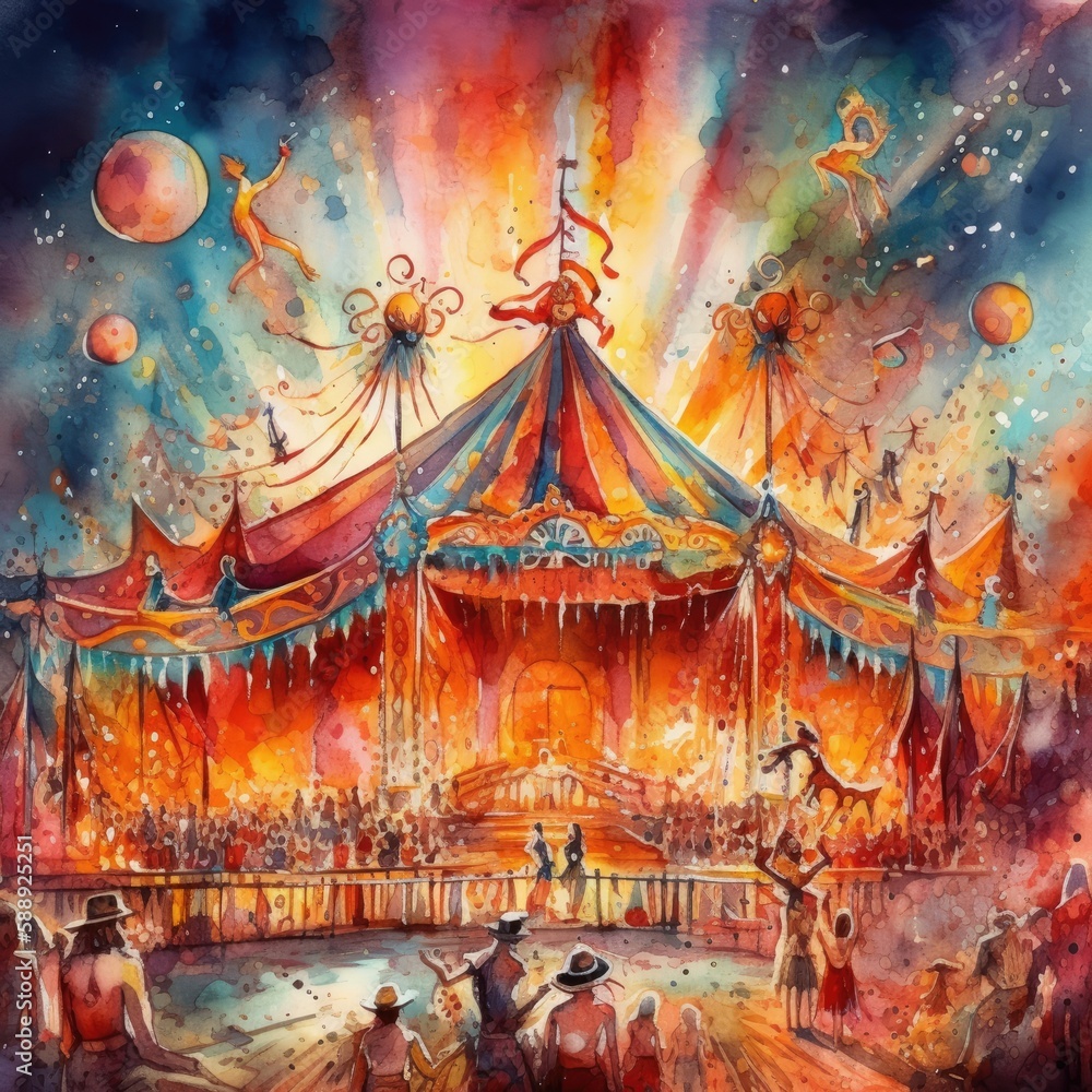 A Watercolor Mystical Circus Generative Ai