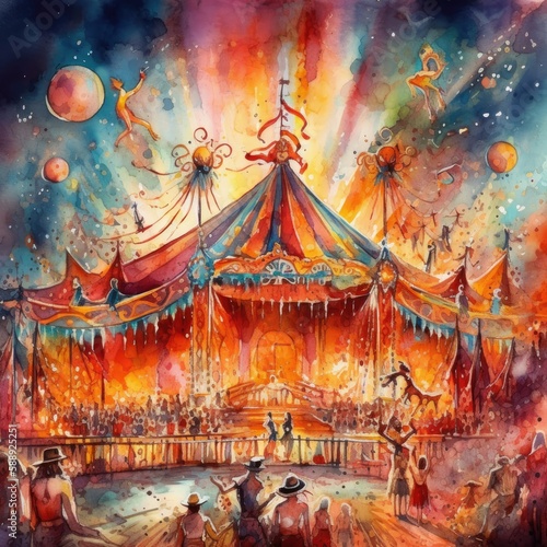 A Watercolor Mystical Circus Generative Ai