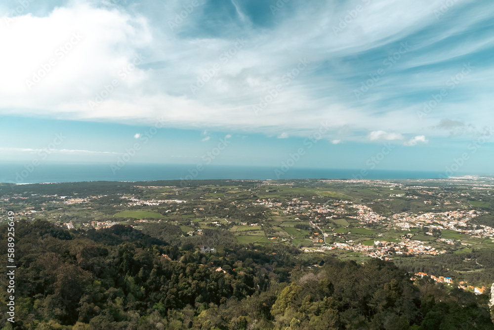 Beautiful natural landscape with a view of Sintra and blue sky. Lisbon, Portugal