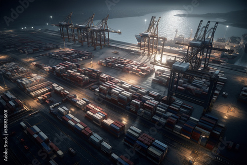 A large port dock photo  with many containers
