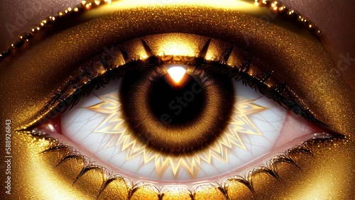 Eyes with golden makeup. Generative AI
 photo