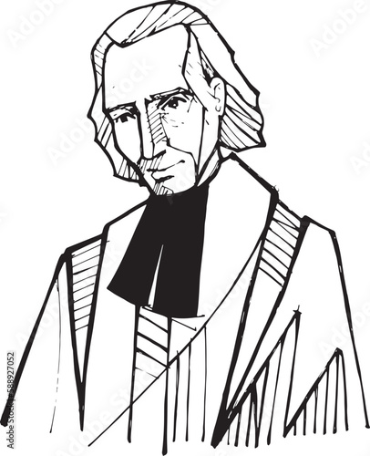 Hand drawn illustration of St. John Vianney. photo