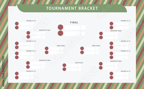 Colorful elegant gradient colored sport game stage layout with elimination bracket. Background with diagonal stripes. Suitable for basketball, football, soccer, badminton, and other sports.