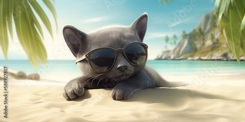 Very Cute Adorable Vaquita In Sunglasses Enjoys The Sun On Beach Generative Ai Digital Illustration Part 050423 © Cool Patterns