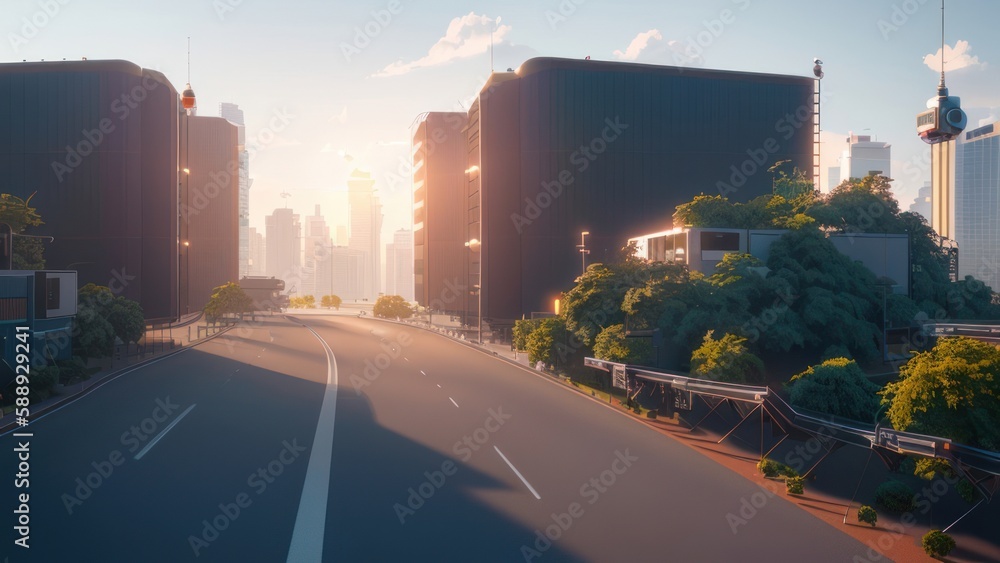 Futuristic city in the day lighting background. Generative AI
