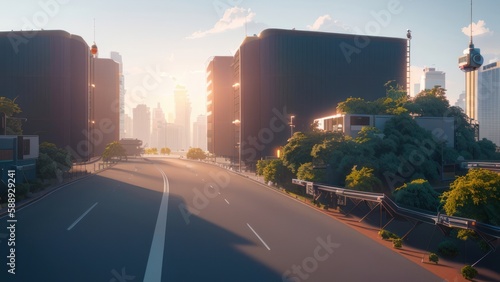 Futuristic city in the day lighting background. Generative AI 