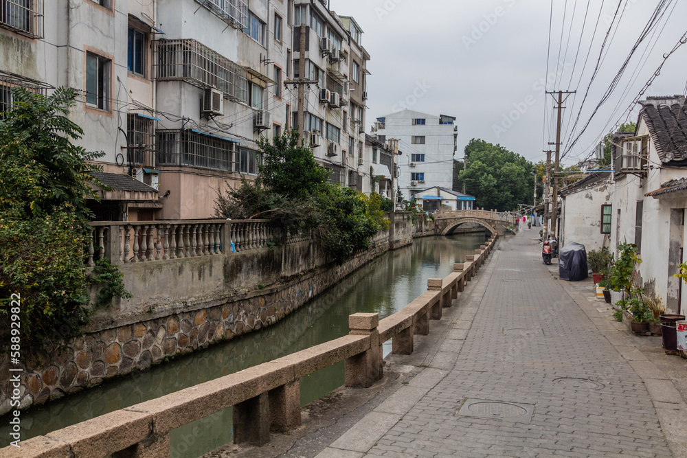 View of a water canal in Suzhou, Jiangsu province, China