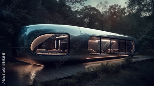Futuristic Home with Teleportation Tech & Next-Gen Vehicle: A Speedy Solution to Travel Across the Globe, Generative AI © Georgy
