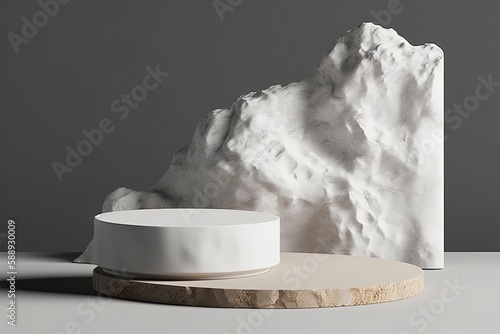 Obraz na płótnie illustration for 3d white rock pedestal display with gray background nature grey
